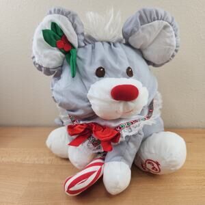 Vintage 1987 Fisher-Price Puffalump Gray Christmas Mouse 12" Plush Candy Cane